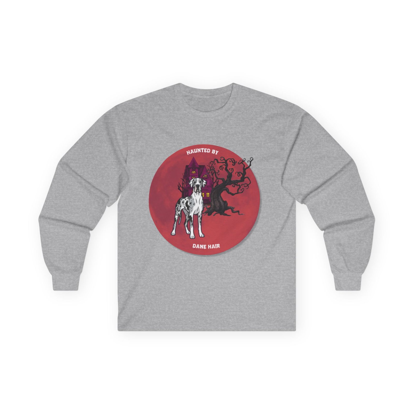 Merlequin with white chest Great Dane up to 5xl - Haunted by Dane Hair Unisex Long Sleeve Tee - Image 21